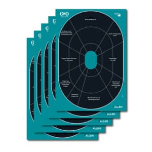 Allen Girls With Guns Splash 12x18 self-adhesive oval silhouette target, 5 pack, black/teal