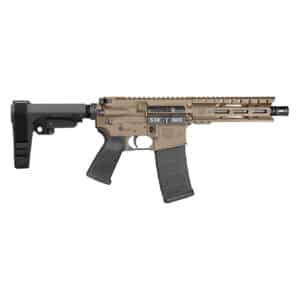 Diamondback DB15 Carbon 5.56 pistol in Flat Dark Earth with 6-inch M-LOK handguard and SBA3 brace