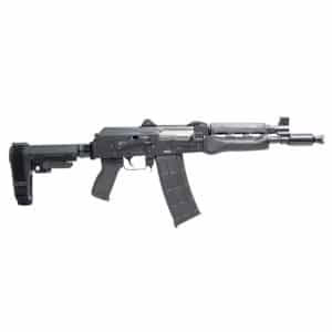 Zastava ZPAP85 AK pistol 5.56 NATO with stained wood handguard and SBA3 brace