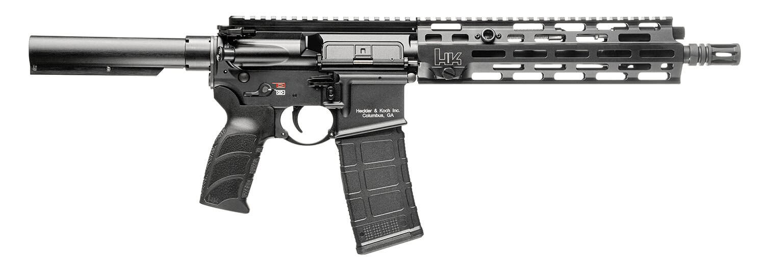Heckler & Koch MR556 A4 pistol in black with M-LOK handguard and threaded barrel