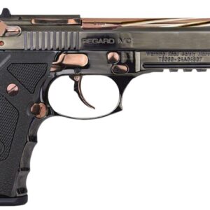 EAA Girsan Regard 9mm pistol, 4.9 inch threaded spiral-fluted barrel, rose gold slide, smoke frame