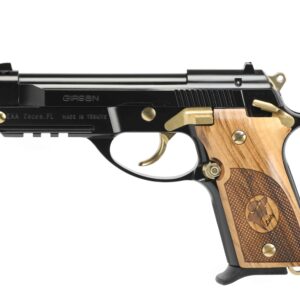 EAA Girsan MC14T Lady Tip-Up .380 ACP pistol, gloss black, gold controls, wood checkered grips
