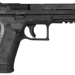 EAA Girsan MC9 Disruptor 9mm pistol in Black Laser Camo showing slide and grip