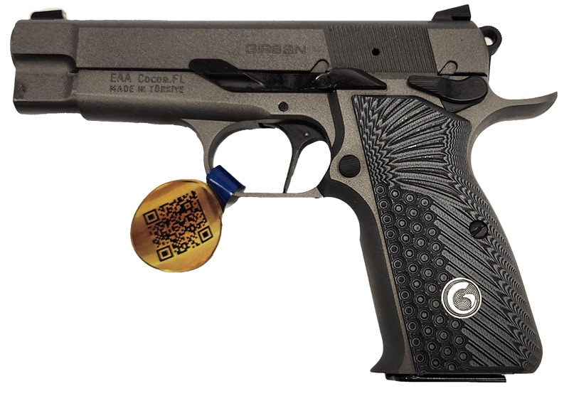 EAA MCP35 PI Match 9mm pistol in Tungsten Cerakote finish, side view