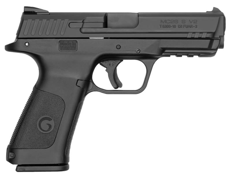EAA Girsan MC28SA 9mm 4.25-inch pistol with black polymer frame and blued steel slide