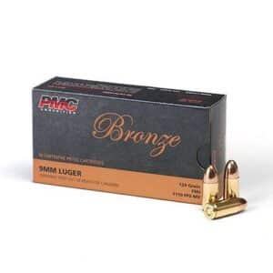 PMC Bronze 9mm Luger 124 gr FMJ 50-round box packaging