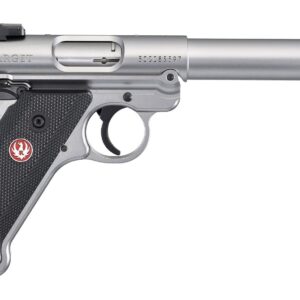 Ruger Mark IV Target .22 LR 5.5-inch satin stainless pistol right-side view with black checkered grip