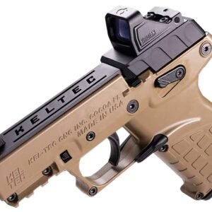 Kel-Tec P17 .22 LR pistol in tan with Viridian green dot optic and holster