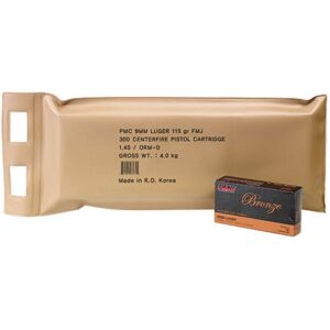 PMC Bronze 9mm Luger 115gr FMJ 300rd Battle Pack vacuum-sealed packaging