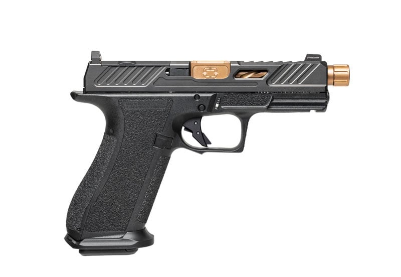 Shadow Systems XR920 9mm pistol, black finish with bronze spiral-threaded barrel