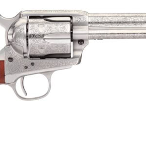 Taylors TF 1873 Cattleman .45LC 5.5in floral engraved white steel revolver with walnut navy grip