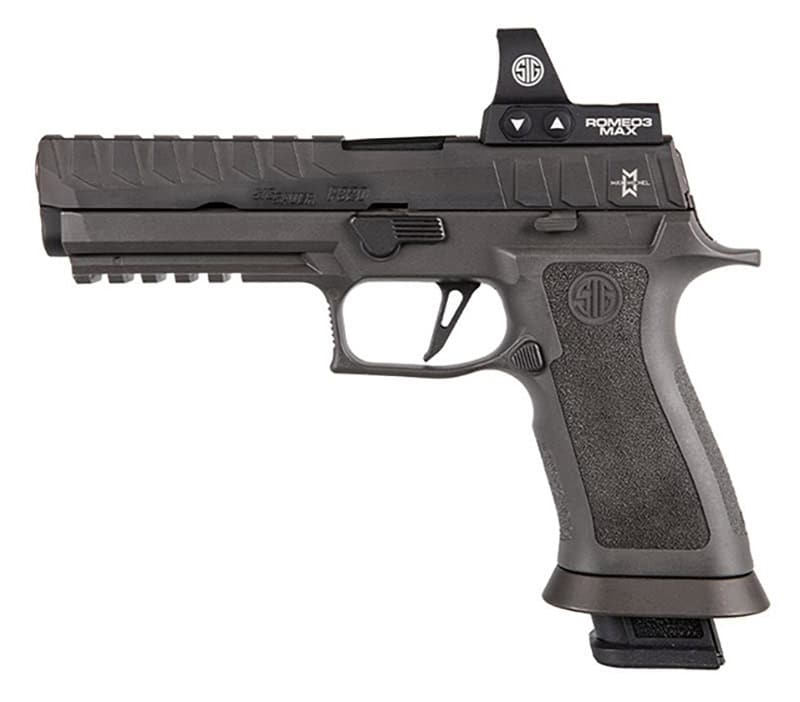 Sig Sauer P320 MAX Custom 9mm pistol with Romeo3 Max optic and four 21-round magazines, grey Nitron slide