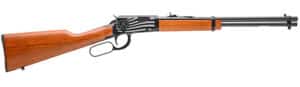 Rossi Rio Bravo .22 LR 18-inch lever-action rifle with Betsy Ross flag engraving, black and wood finish