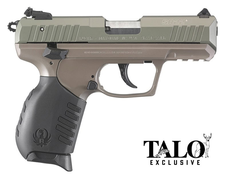 Ruger SR22 pistol in jungle green with Elite Earth Cerakote and 3.5-inch barrel