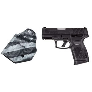 Taurus G3C 9mm pistol with two 10-round magazines and black holster with black & white US flag