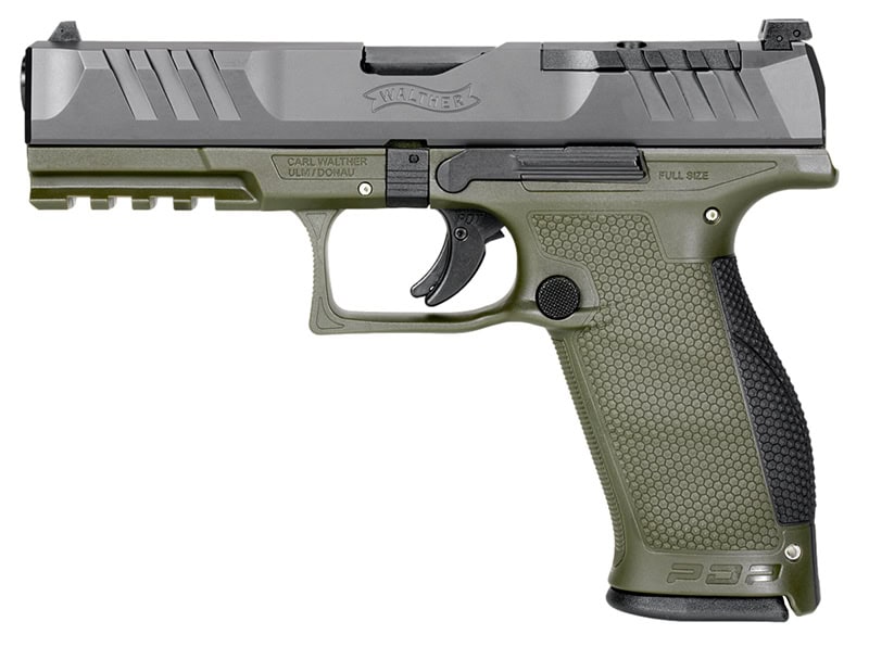 Walther PDP Full Size 9mm 4.5in optic-ready two-tone green and black pistol, two magazines