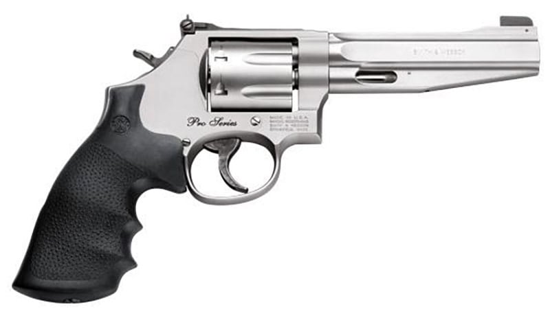 Smith & Wesson 686 Plus Pro revolver with 5-inch barrel and silver finish