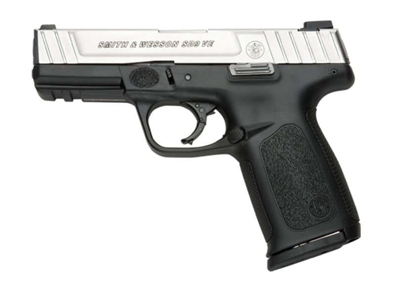 Smith & Wesson SD9VE two-tone 9mm pistol, 4-inch barrel, right-side view