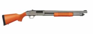 Mossberg 590A1 Pro 12 Gauge 18.50-inch shotgun in Tungsten Gray Cerakote with orange Magpul SGA stock
