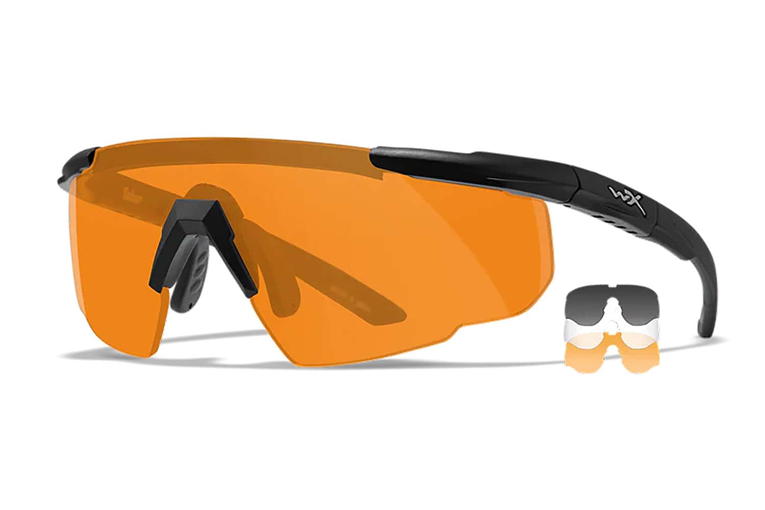 Wiley X 308 Saber Advanced safety glasses with Smoke Gray, Clear and Light Rust polycarbonate lenses and Matte Black frame