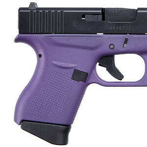 Glock GLK 43 9mm 6rd purple/black semi-automatic handgun left profile