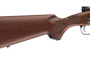 Vintage bolt-action rifle with wooden stock and metal barrel for hunting and shooting sports.