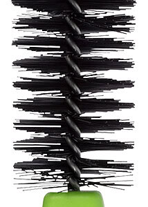Black plastic comb with fine teeth for hair styling and grooming.
