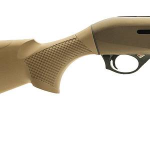 Bolt-action rifle with a tan stock, ideal for hunting and precision shooting.
