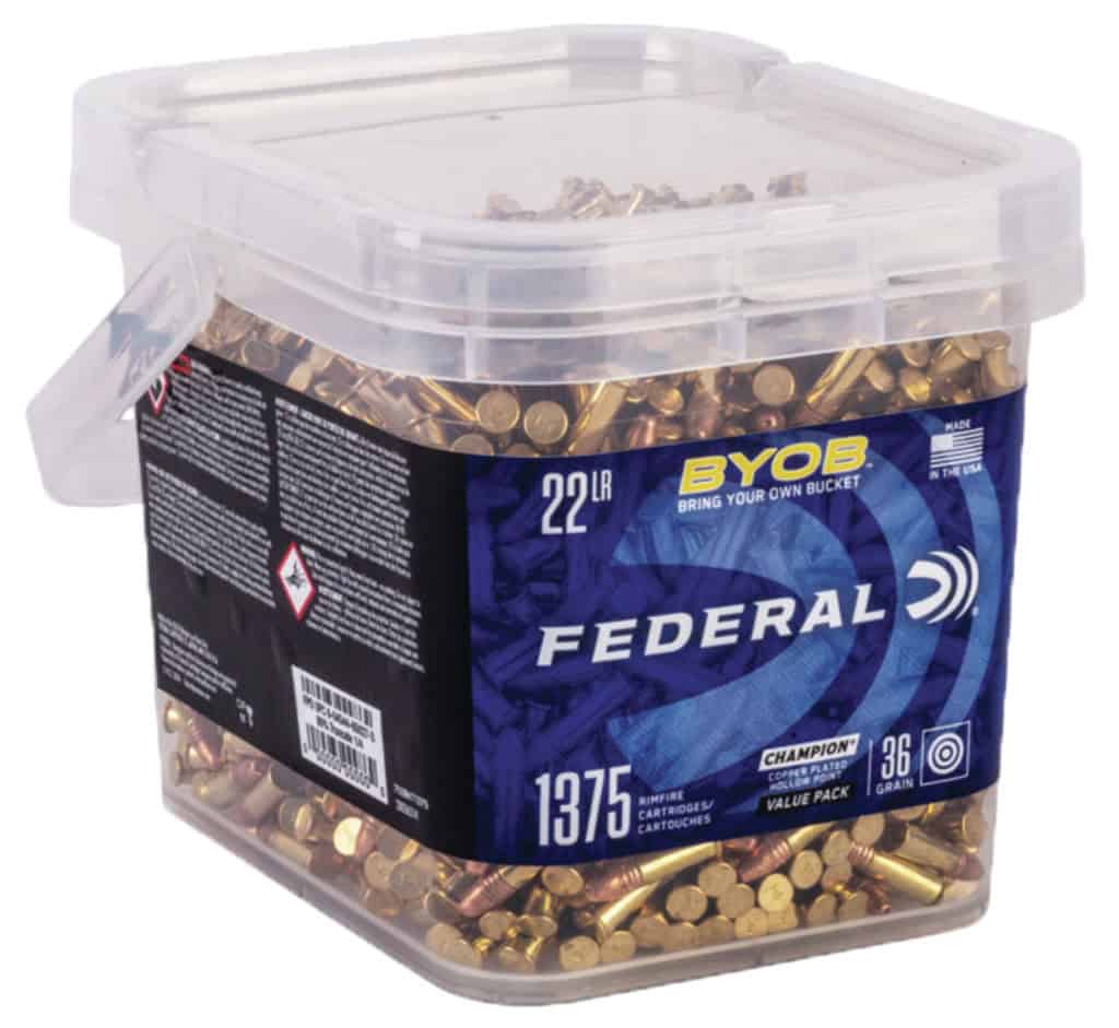 Ammo storage box with brass cartridges for reloading.
