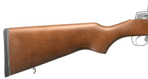 Bolt-action rifle with wooden stock and metal barrel, ideal for hunting and firearm enthusiasts.