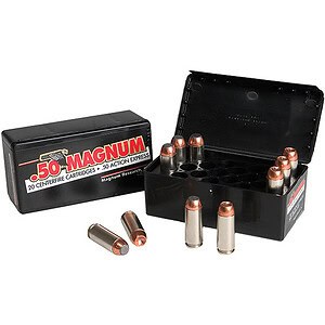 .50 caliber bullets in a black storage case for firearms.