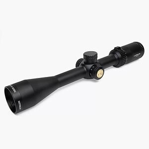 Precision rifle scope with adjustable turret for accurate shooting.