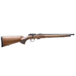 Rifle with wooden stock and metal barrel, ideal for hunting and shooting sports. High-quality firear.
