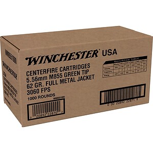 Winchester USA M855 5.56 NATO 62 gr FMJ 1000-round box, Lake City manufactured