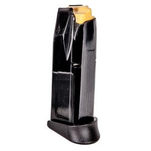 Black magnetic magazine clip for firearm magazines, compact and durable.