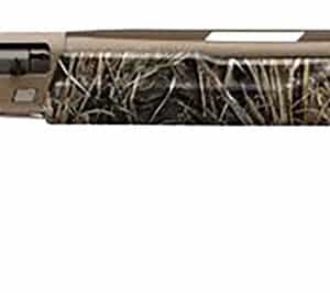 Camouflage hunting rifle stock with adjustable cheek rest and recoil pad.
