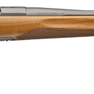 Vintage wooden rifle with metal barrel and stock.