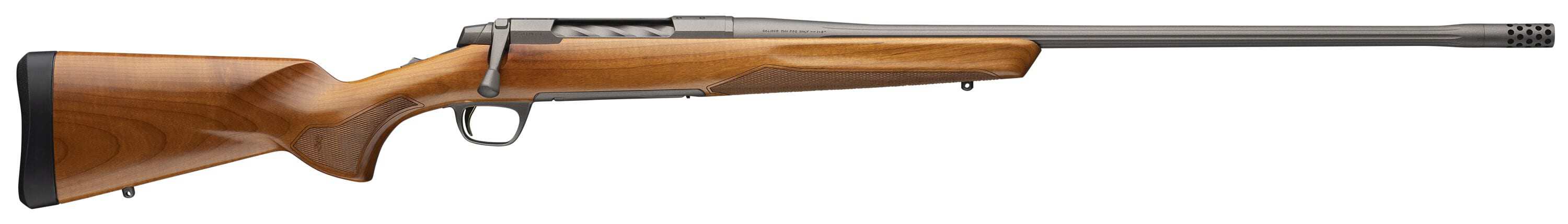 Traditional wooden rifle with metal barrel and stock for hunting or sport shooting.