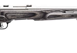 Bolt action rifle with wooden stock and metal barrel for hunting and shooting sports.