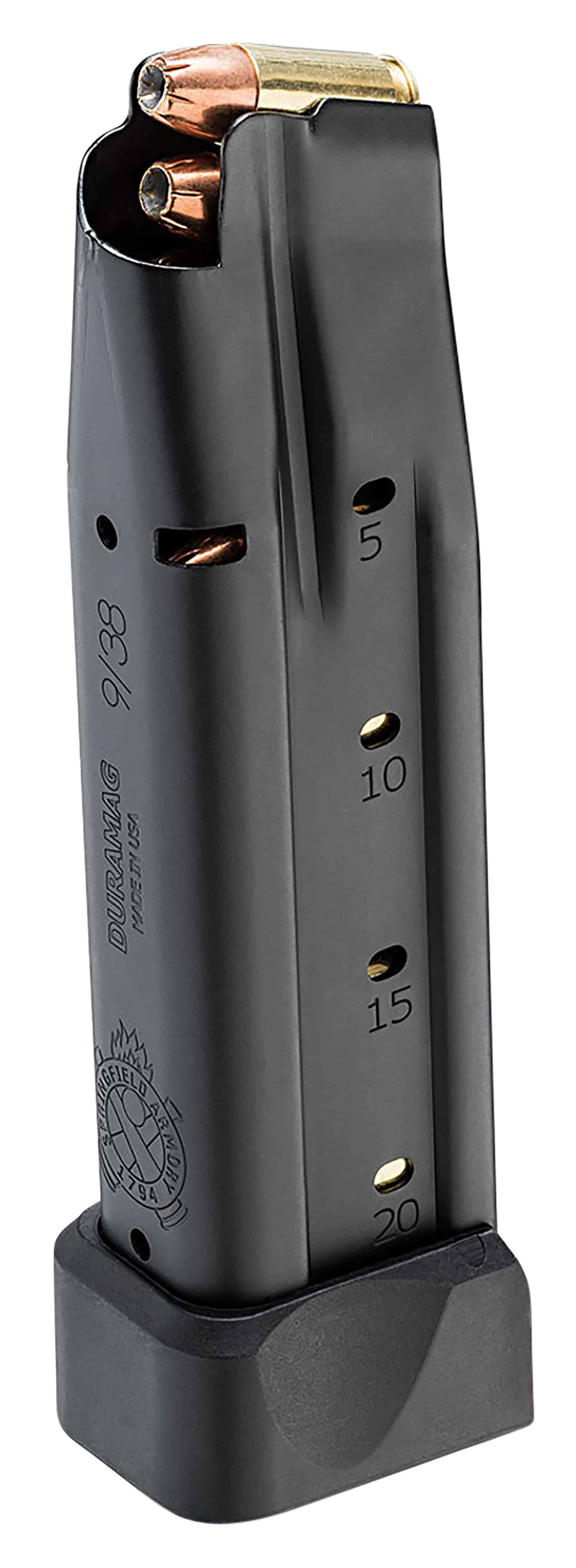 Black firearm magazine loader with copper bullets and numbered capacity indicators.