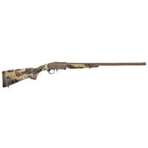 Camouflage finish hunting rifle with long barrel and scope.