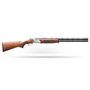 Shotgun with wooden stock and metal barrel for hunting and sport shooting.