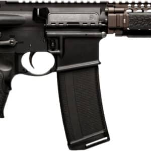 Tactical rifle with adjustable stock, black finish, and rail system for accessories. Perfect for sho.