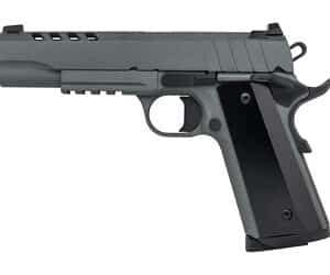 Semi-automatic pistol with black slide and grip for firearm enthusiasts.