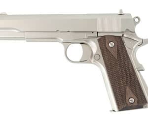 Tisas 1911A1 Stakeout .38 Super 5-inch nickel pistol with walnut grips