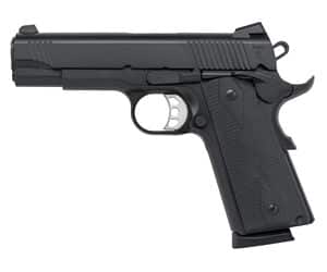 Semi-automatic black pistol for personal defense and shooting sports.