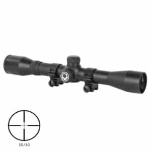 Precision rifle scope with adjustable magnification and durable construction.