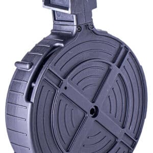 Magnetic drum magazine for firearm, high-capacity, durable, and reliable.