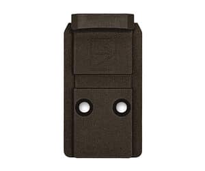 Black firearm accessory with two mounting holes for tactical use.