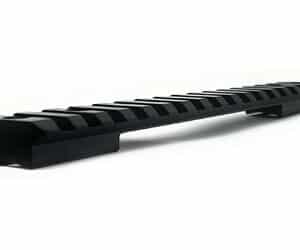 Durable black metal rail for mounting accessories and equipment.